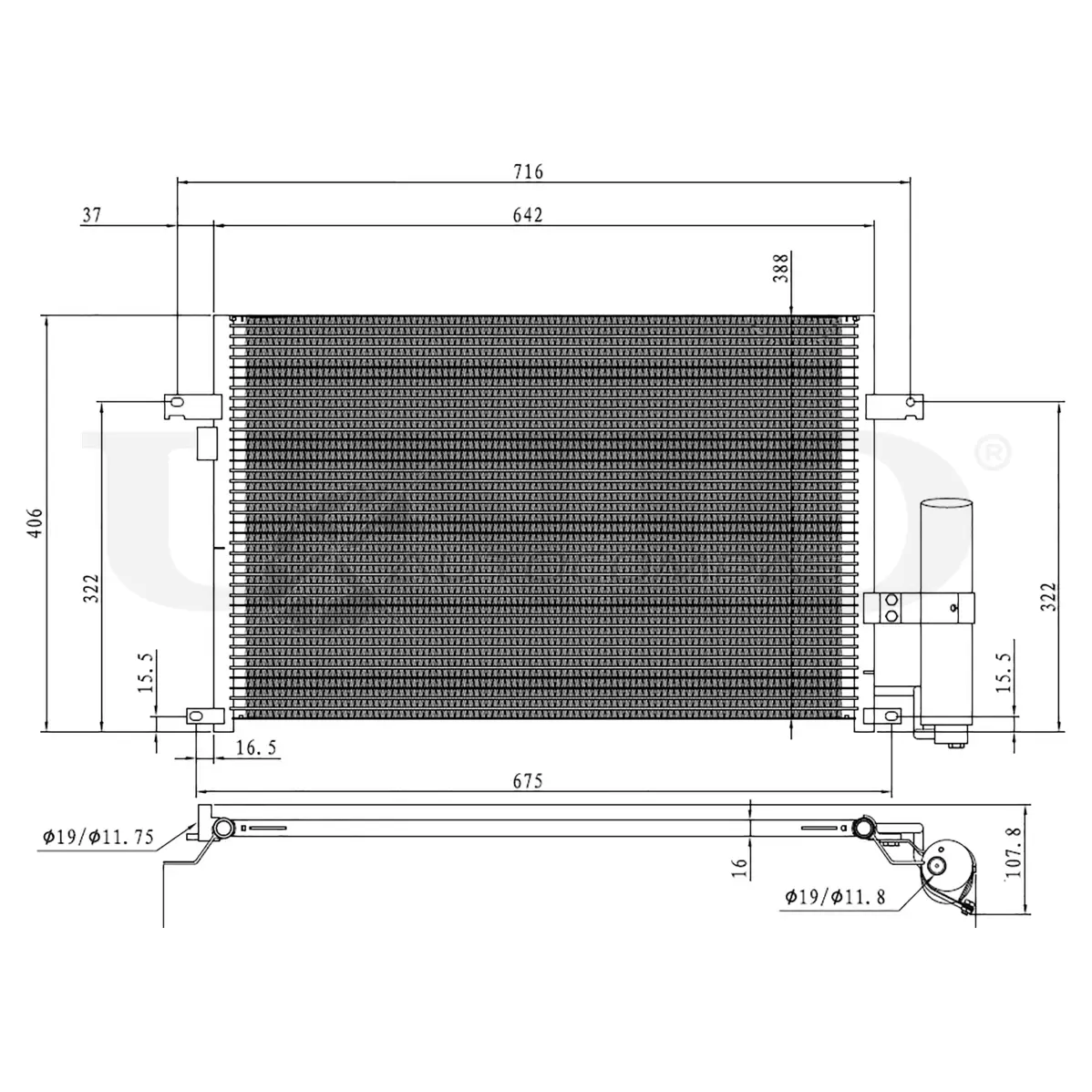 Радиатор кондиционера UNIO 1441316625 RAD-30031 2 7BA0XP