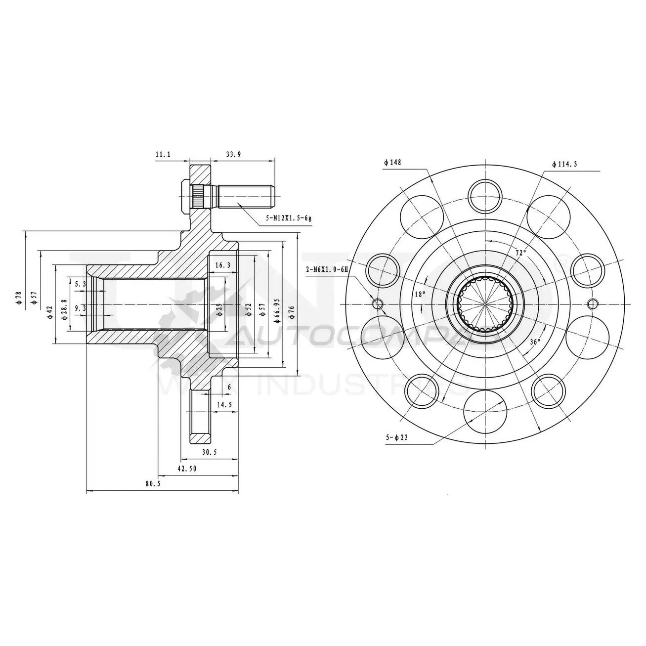 Ступица задняя (без ABS) UNIO HUB-20266 D PPVPSV 1441318661