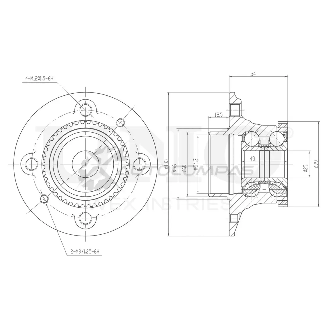Ступица задняя (с ABS) UNIO J H5T2P 1441318711 HUB-20095