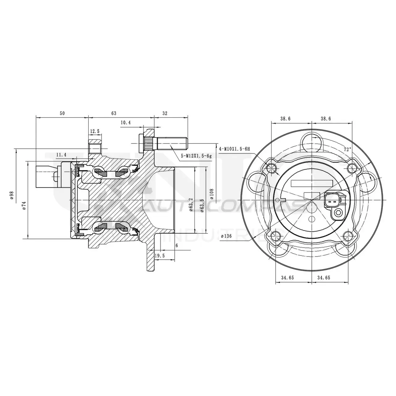 Ступица задняя (с ABS) UNIO 1441318756 HUB-20016 AP3T C04