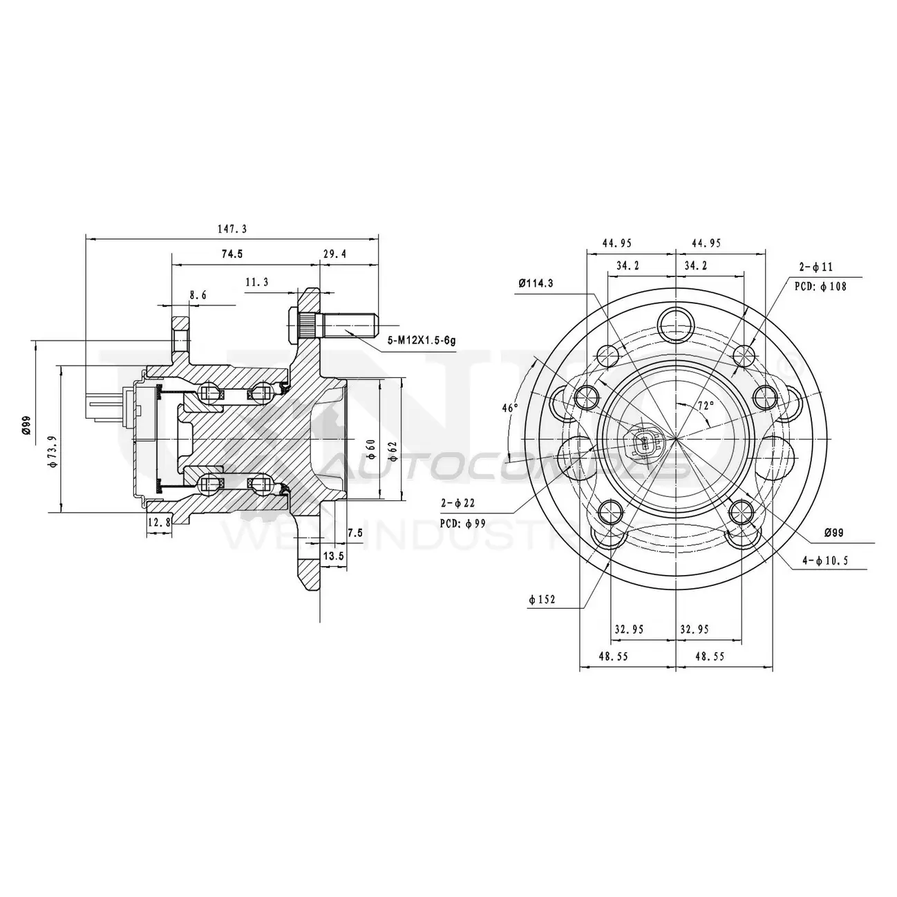 Ступица задняя (с ABS) UNIO 1441318768 HUB-20224 QV6HQ8 X