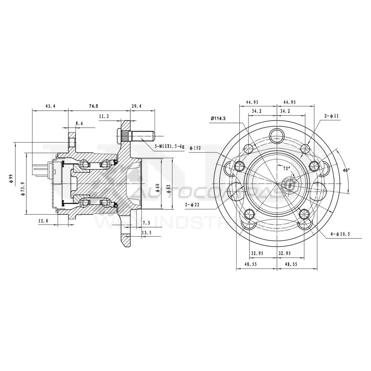 Ступица задняя левая (с ABS) UNIO S OYQJ 1441318807 HUB-20262