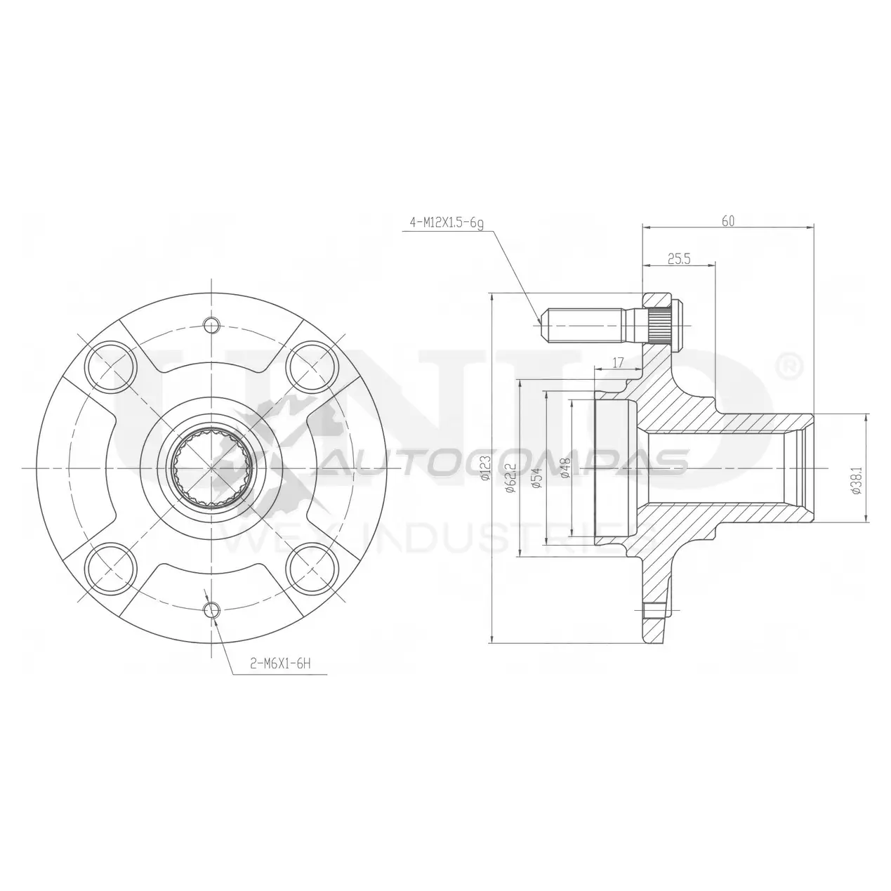 Ступица передняя (без ABS) UNIO O8R OHA HUB-20058 1441318818
