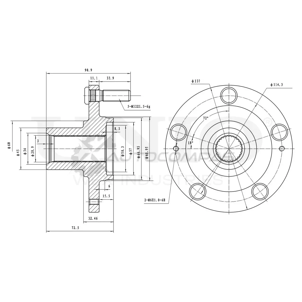 Ступица передняя (без ABS) UNIO QTK 4C 1441318830 HUB-20253