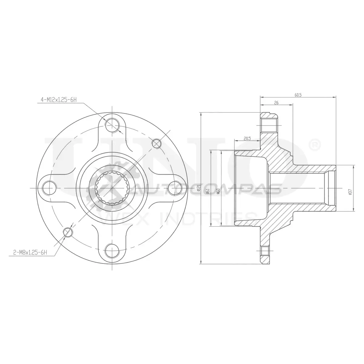 Ступица передняя (без ABS) UNIO HUB-20281 H6U0V 74 1441318852