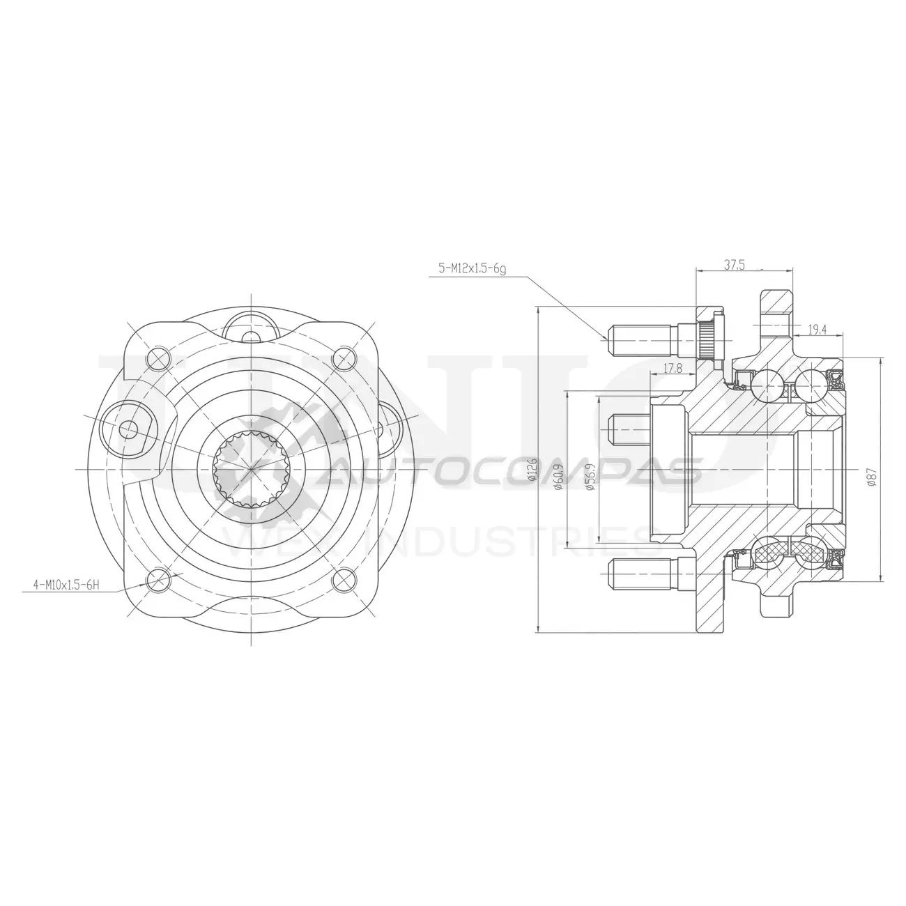 Ступица передняя (без ABS) UNIO HUB-20240 XJ3Z 6H 1441318861