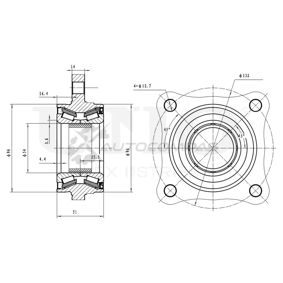 Ступица передняя (без ABS) UNIO 1441318865 QU ALUM HUB-20187