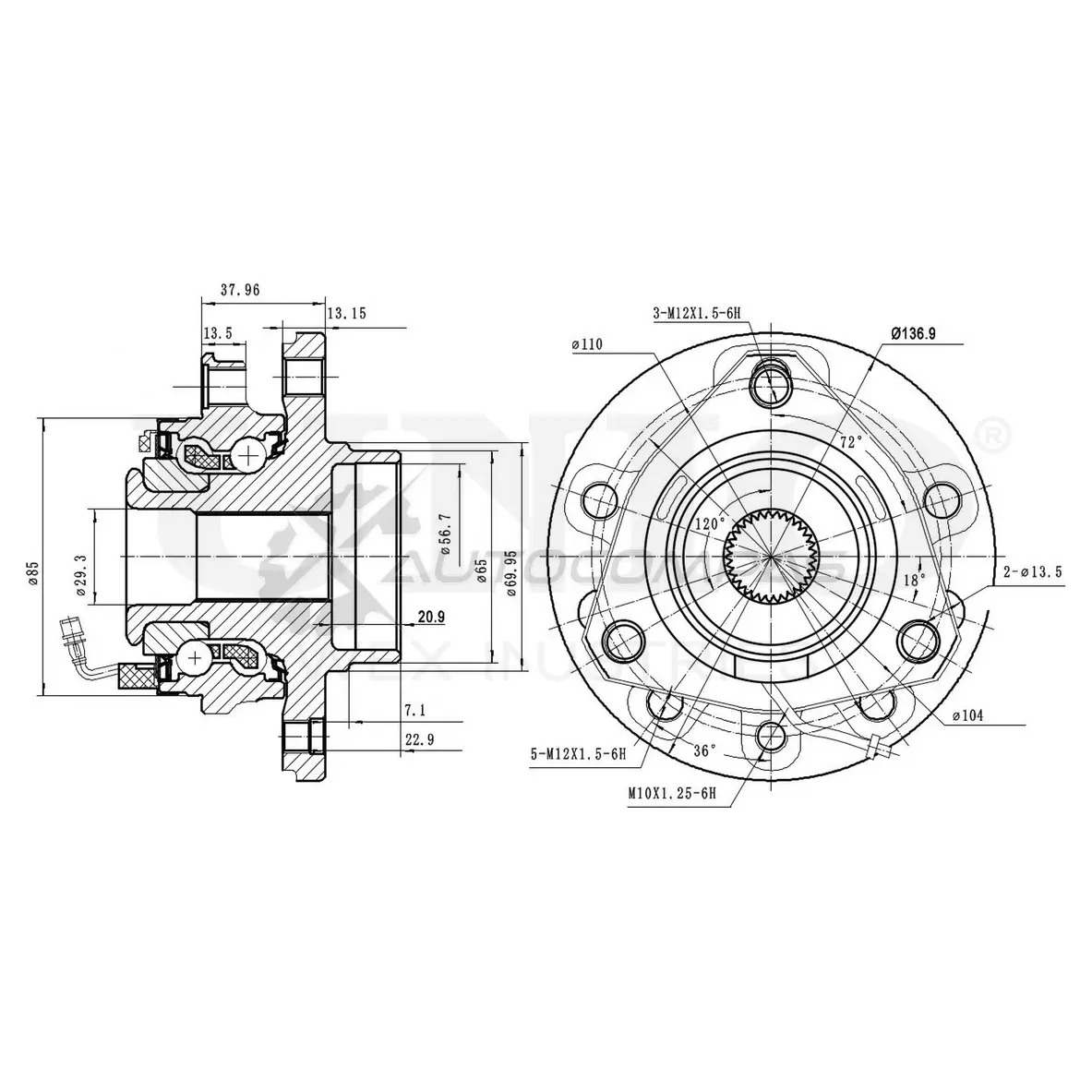 Ступица передняя (с ABS) UNIO 1441318878 HUB-20003 F 8SN6W