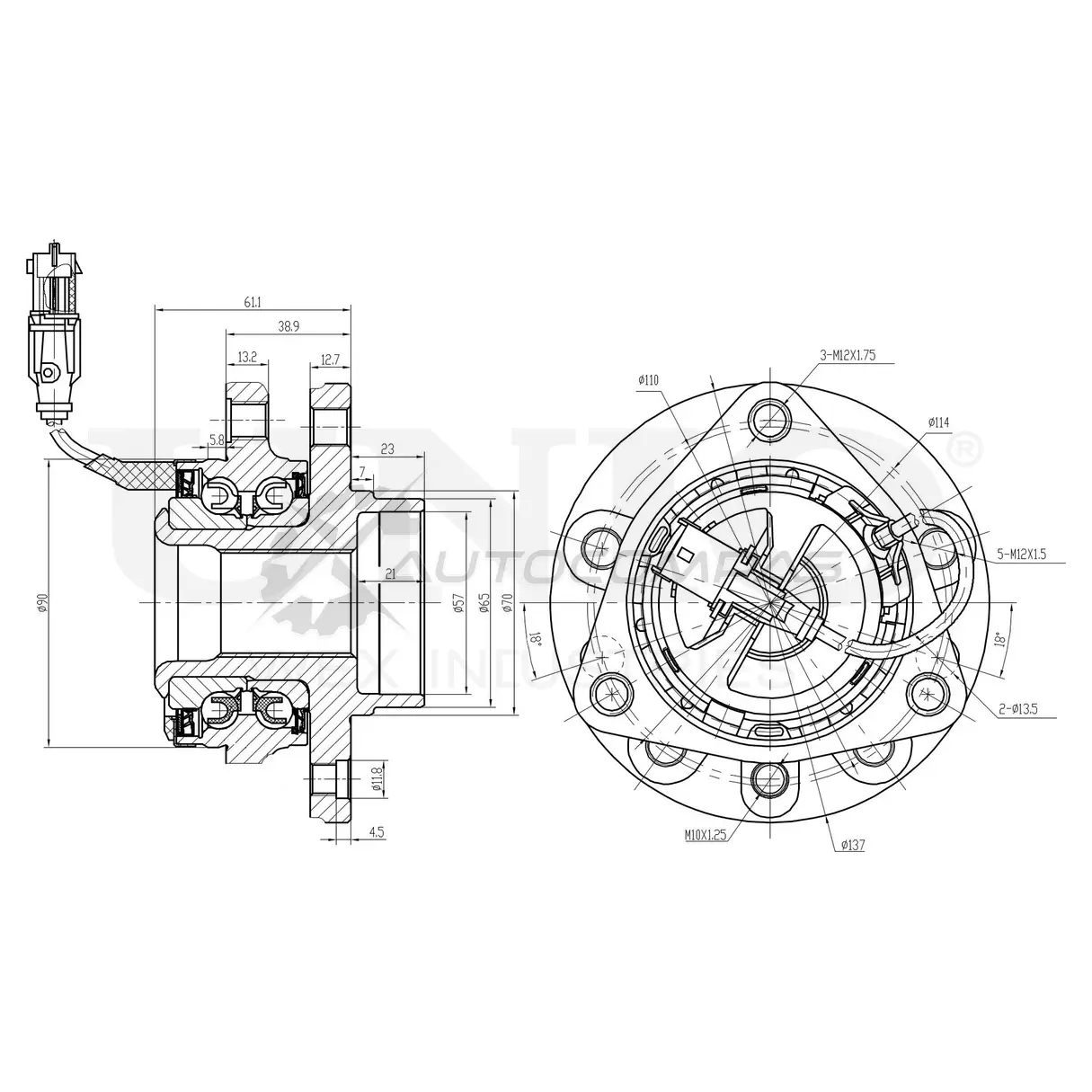 Ступица передняя (с ABS) UNIO HUB-20121 HX 4XS 1441318945