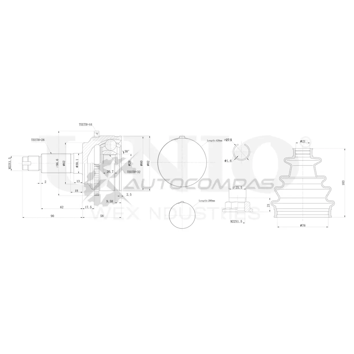 ШРУС внешний UNIO CVJ-20144 Q4K7 N50 1441320382 изображение 0