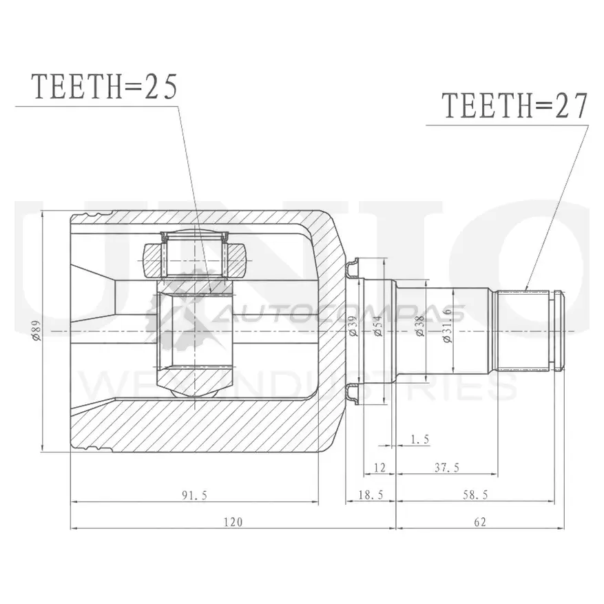 ШРУС внутренний левый UNIO CVJ-30139 1441320676 R8 I90