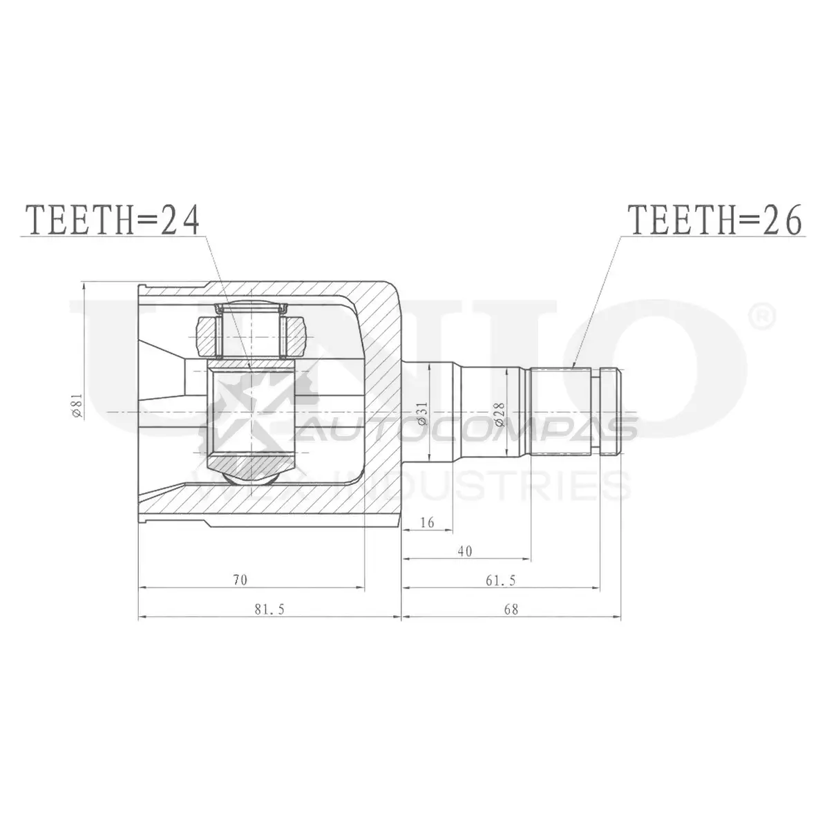 ШРУС внутренний левый UNIO 19V4 3 1441320679 CVJ-30145