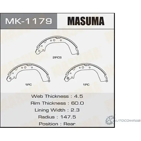 Колодки тормозные барабанные MASUMA MK-1179 4560116980277 3GDQ W 1422881867 изображение 0