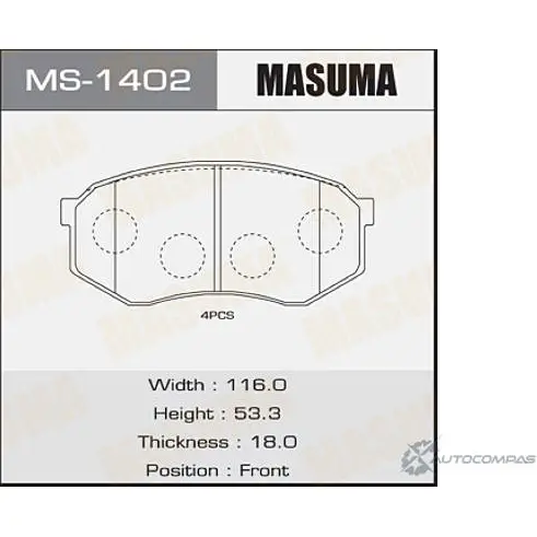 Колодки тормозные дисковые MASUMA K IG0U MS-1402 4560116001402 1422881621 изображение 0
