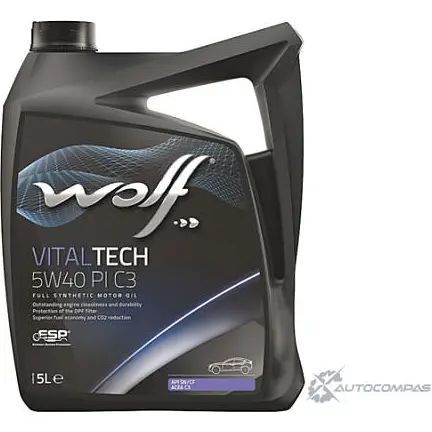 Моторное масло, синтетическое, VITALTECH 5W-40 PI C3, 5 л WOLF 8303012 5413048303012 551 5Y 1671064 изображение 0