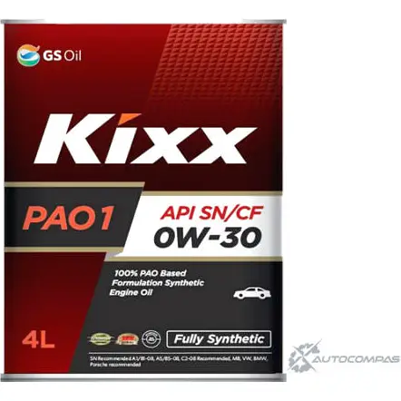Моторное масло синтетическое KIXX PAO 1, 0W-30, 4 л OLD KIXX 1436734096 757P 9 L532244T
