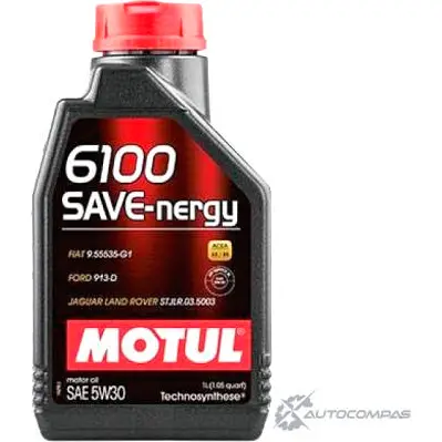 Моторное масло technosynthese, 80% синтетическое MOTUL 6100 SAVE-NERGY 5W-30, 1 л MOTUL 107952 1436734549 02 X9P изображение 0