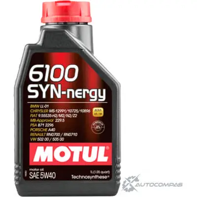 Моторное масло technosynthese, 80% синтетическое MOTUL 6100 SYN-NERGY 5W-40, 1 л MOTUL NRI2I 107975 1424996254 1591 0 изображение 0