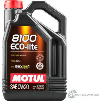 Моторное масло синтетическое MOTUL 8100 ECO-LITE 0W-20, 5 л MOTUL 108536 2GFMKMB 1720 0 1424996267 изображение 0