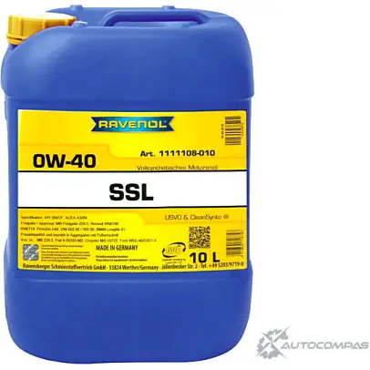 Моторное масло синтетическое SSL SAE 0W-40, 10 л RAVENOL 92 YBPF 4014835718746 1436771445 изображение 0