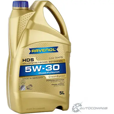 Моторное масло синтетическое легкотекучее HDS Hydrocrack Diesel Specific SAE 5W-30, 5 л RAVENOL 1436770932 4014835723252 3 GG7EWR изображение 0