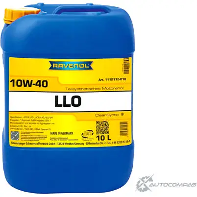 Моторное масло полусинтетическое легкотекучее LLO SAE 10W-40, 10 л RAVENOL 4014835724341 1436771109 1Q U3SU