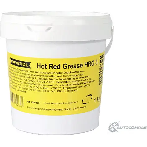 Смазка красного цвета минеральная для подшипников Hot Red Grease HRG3, 1 л RAVENOL 1436770991 4014835756618 V2C79 P KTH1