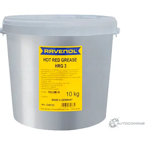 Смазка красного цвета минеральная для подшипников Hot Red Grease HRG3, 10 л RAVENOL 2CMM F9R 4014835756632 1436770987 D6990X