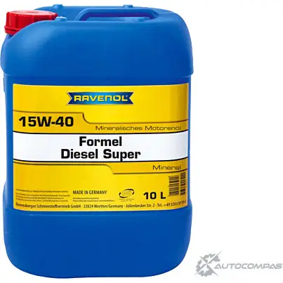 Моторное масло минеральное для дизельных двигателей Formel Diesel Super SAE 15W-40, 10 л RAVENOL 9JPL D 4014835756946 1436770821