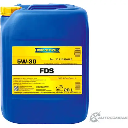Моторное масло синтетическое FDS SAE 5W-30, 20 л RAVENOL 1436770766 A 43ZC 4014835846579 изображение 0