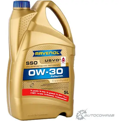 Моторное масло синтетическое SSO SAE 0W-30, 5 л RAVENOL 4014835851535 1436771446 WH R3PT изображение 0