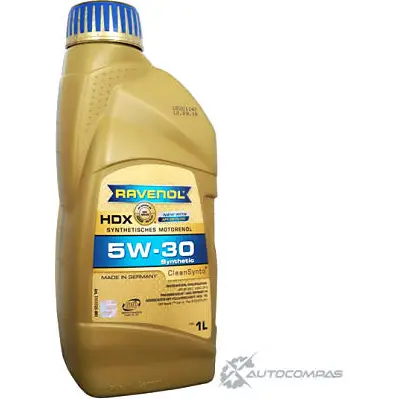 Моторное масло синтетическое легкотекучее HDX SAE 5W-30, 1 л RAVENOL 1436770938 4014835858541 C6 84K изображение 0