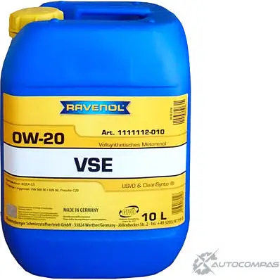 Моторное масло синтетическое VSE SAE 0W-20, 10 л RAVENOL 1436771636 4014835862128 9 N5Z8