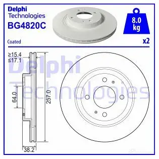 Тормозной диск DELPHI 5012759541319 BG4820C 1211320365 Q6 4LN изображение 0