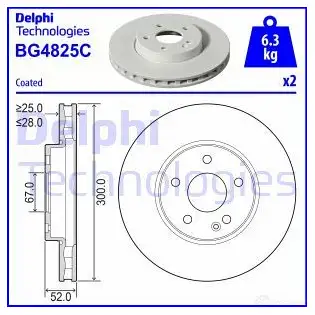 Тормозной диск DELPHI 1211320397 BG4825C 5012759541364 DLOD E