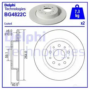 Тормозной диск DELPHI 1211320385 KWJ6 8 BG4822C 5012759541333 изображение 0