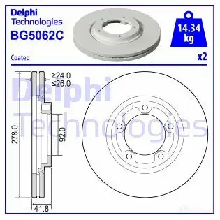 Тормозной диск DELPHI 1437960192 BG5062C LEX44 6B изображение 0