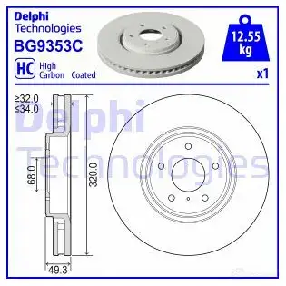 Тормозной диск DELPHI X X2Y1A 1437955398 BG9353C изображение 0