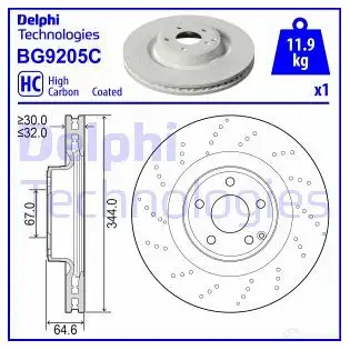 Тормозной диск DELPHI 1211321549 K6JS H 5012759989548 BG9205C изображение 0