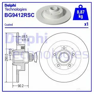Тормозной диск DELPHI BG9412RSC 1437957435 M F33M изображение 0