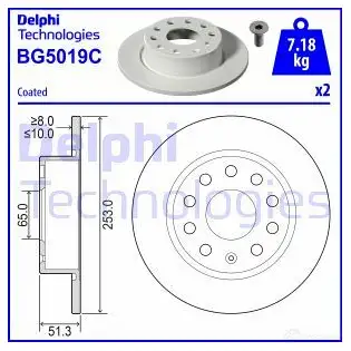 Тормозной диск DELPHI 1437949941 BG5019C EBQO9 2A изображение 0