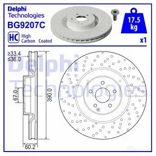 Тормозной диск DELPHI 5012759989579 BG9207C 1425062642 7 KGP0G