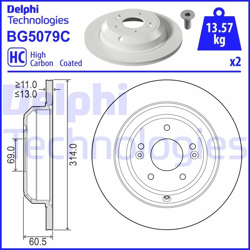Тормозной диск DELPHI 1440136382 BG5079C CM CCW8N