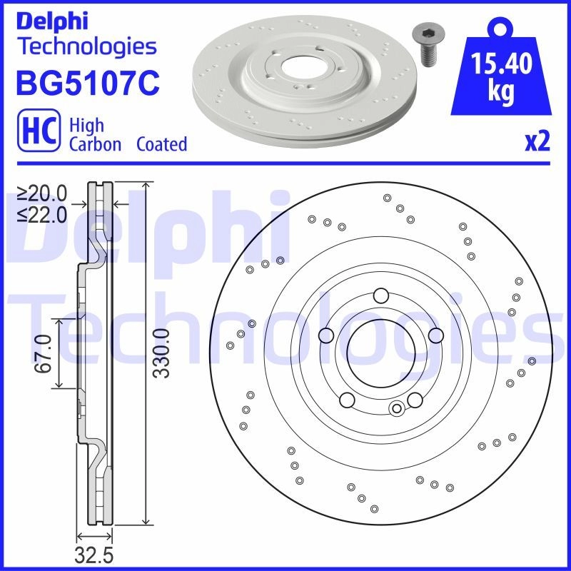 Тормозной диск DELPHI 6 7XZZ5B BG5107C 1440136390