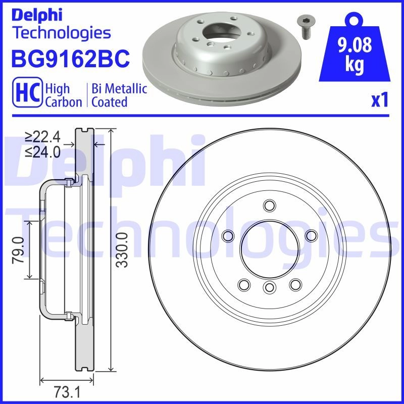 Тормозной диск DELPHI BG9162BC 1440136449 R 154SX