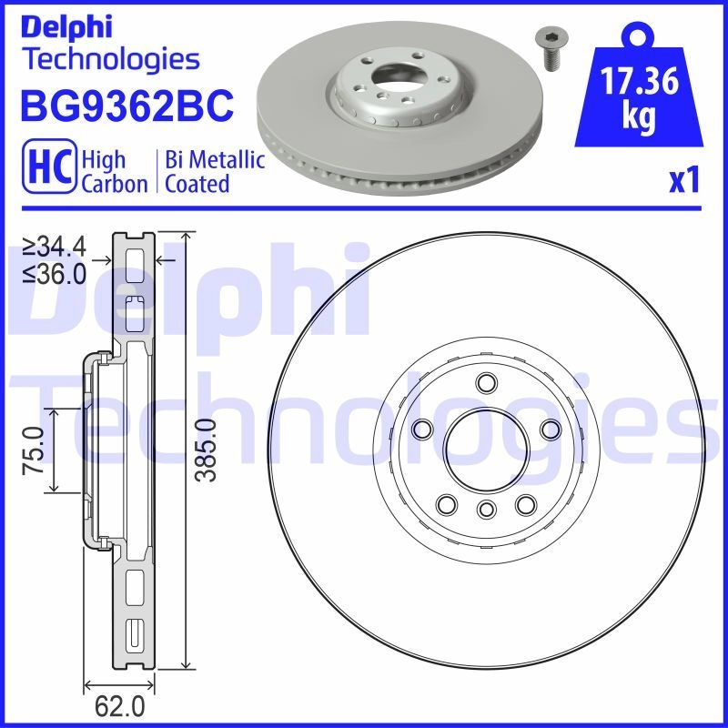 Тормозной диск DELPHI Q ZH4E 1440136457 BG9362BC изображение 0