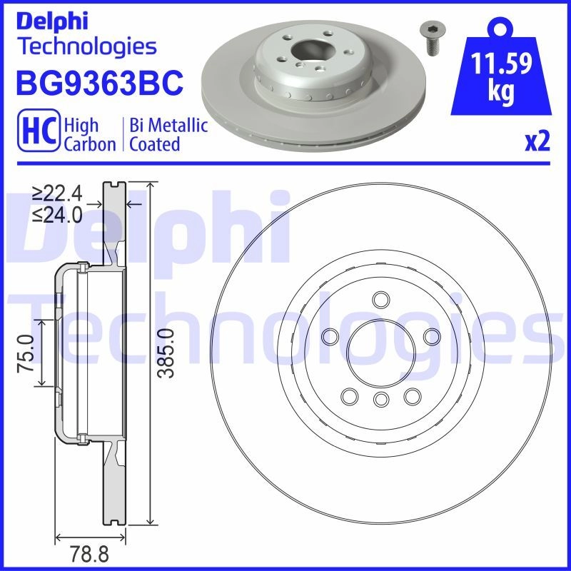Тормозной диск DELPHI BG9363BC 1440136458 8P EA5Z