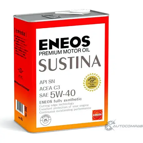 Моторное масло синтетическое ENEOS SUSTINA SN 5W-40, 4 л ENEOS 4943589134710 G 89F4 1436772574 изображение 0
