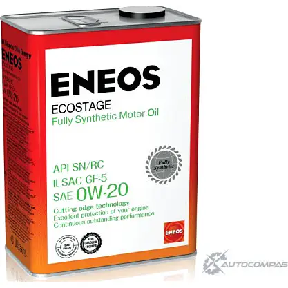 Моторное масло синтетическое ENEOS Ecostage SN 0W-20, 4 л ENEOS 1436772495 2 Q7EGL 8801252022022 изображение 0