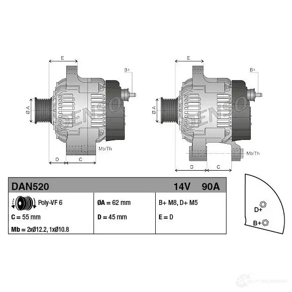 Генератор DENSO DAN520 8717613019610 803790 JZ XR7V изображение 2